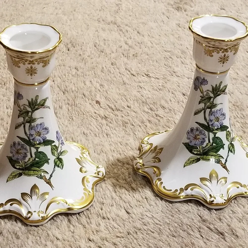 RARE SPODE STAFFORD FLOWERS ENGLAND BONE CHINA TAPER CANDLE HOLDER CANDLESTICK
